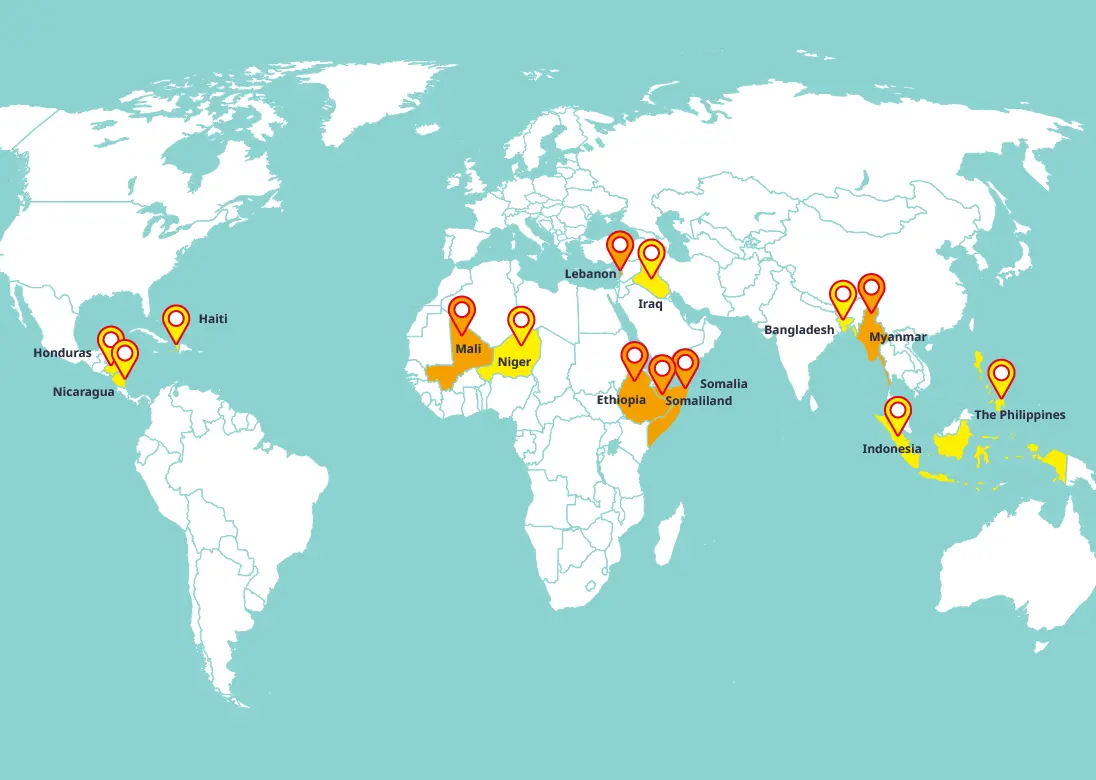 Weltkarte-WASH-Englisch.webp Overview of ECT Wash project countries